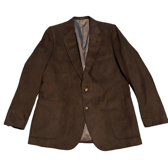 Vintage 90s Lanvin Paris‎ Feather Suede Designer Suit Jacket Blazer 48R Brown - Picture 1 of 7